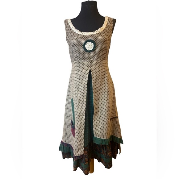 Ian Mosh S.L Multi-Layer Sleeveless Check Tweed Floral Ruffle Dress - Picture 2 of 16